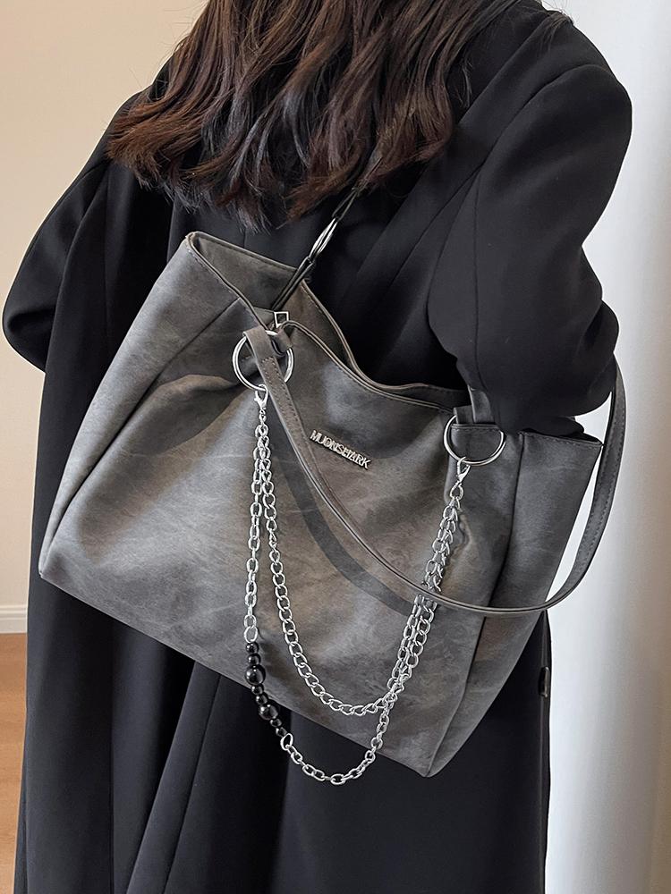

Solid Color Ladies Shoulder Bag Pu Leather Chain Letter Sequined Women s Tote Bag Large Capacity Portable College Girls Handbags черный серый
