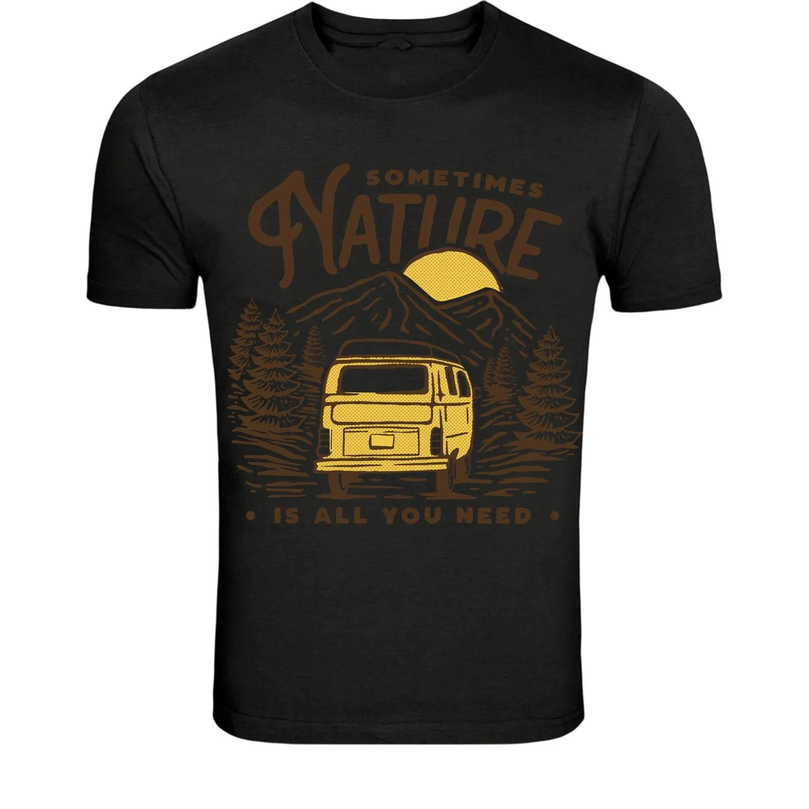Sometimes Nature Is All You Need T-Shirt - Vintage Camper Van XS