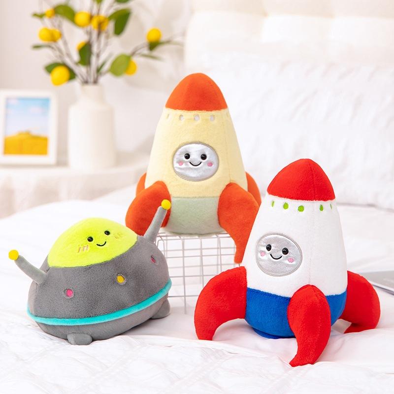 Cartoon Raumschiff Kissen Plüschtier Puppe Weltraumrakete Puppe Kinderzimmer Kissen Kissen Stoffpuppe