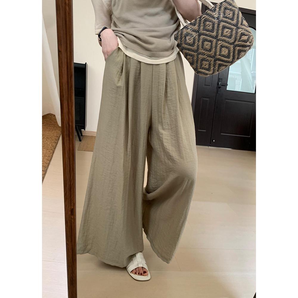 

DIMANAF 2025 Лето Весна Женские Новые Широкие Брюки Твердые Свободные Эластичные Плиссированные Элегантные Длинные Брюки One size дубильная кора