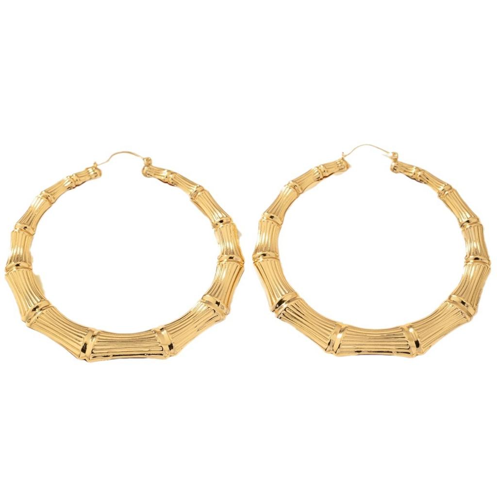 Pendientes de aro estilo sección de bambú, joyería de moda, pendientes de aro grandes de círculo dorado minimalistas y elegantes para mujer