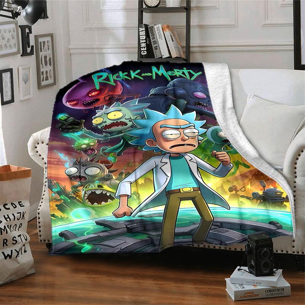 1pc Rick and Morty Blanket Lightweight Flannel Throw For Sofa, Bed, Travel, Livingroom, Office, Couch, Chair, And Bed
