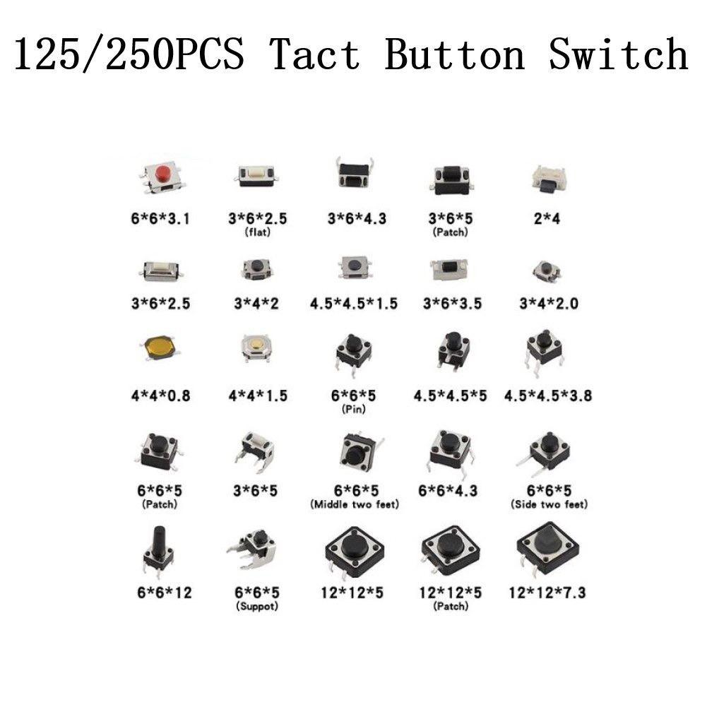 

25Types/Set Values Tactile Push Button Switch Momentary Tact Assortment 125pcs
