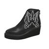 Women Wedges Ankle Boots Embroidery Designer Retro Mid Heels Shoes  Trend Winter New Classic Goth Leather Botas De Mujer