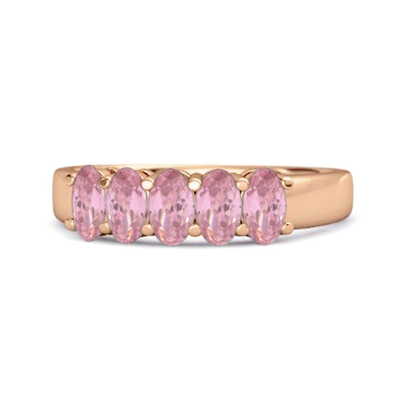 

925 Sterling Silver Rose Gold Vermeil Pink Topaz Oval Five-Stone Women Wedding Ring 6.5 рожевий колір золота