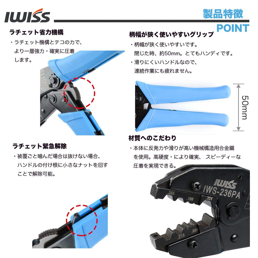 IWISS Koaxialstecker BNC-Stecker Crimpzange Ratschen-Typ IWS-236PA F-Type Werkzeug,