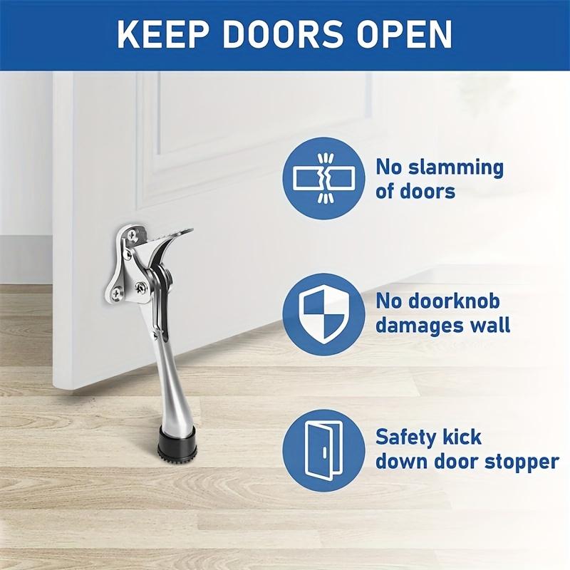 1 ks Dveřní zarážka One Touch Kickdown, Držák dveří, Vysoce odolné dveřní zarážky, Spodní část dveří, Výškově nastavitelné gumové koncovky, Dodává se s montážními šrouby