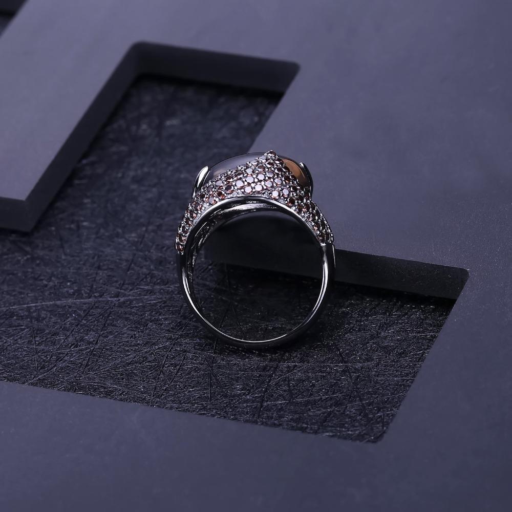 Gb oválný prsten Natural Smoky Quartz Originální 925 Sterling Sliver Vintage gotické punkové prsteny pro ženy Jemné šperky na párty