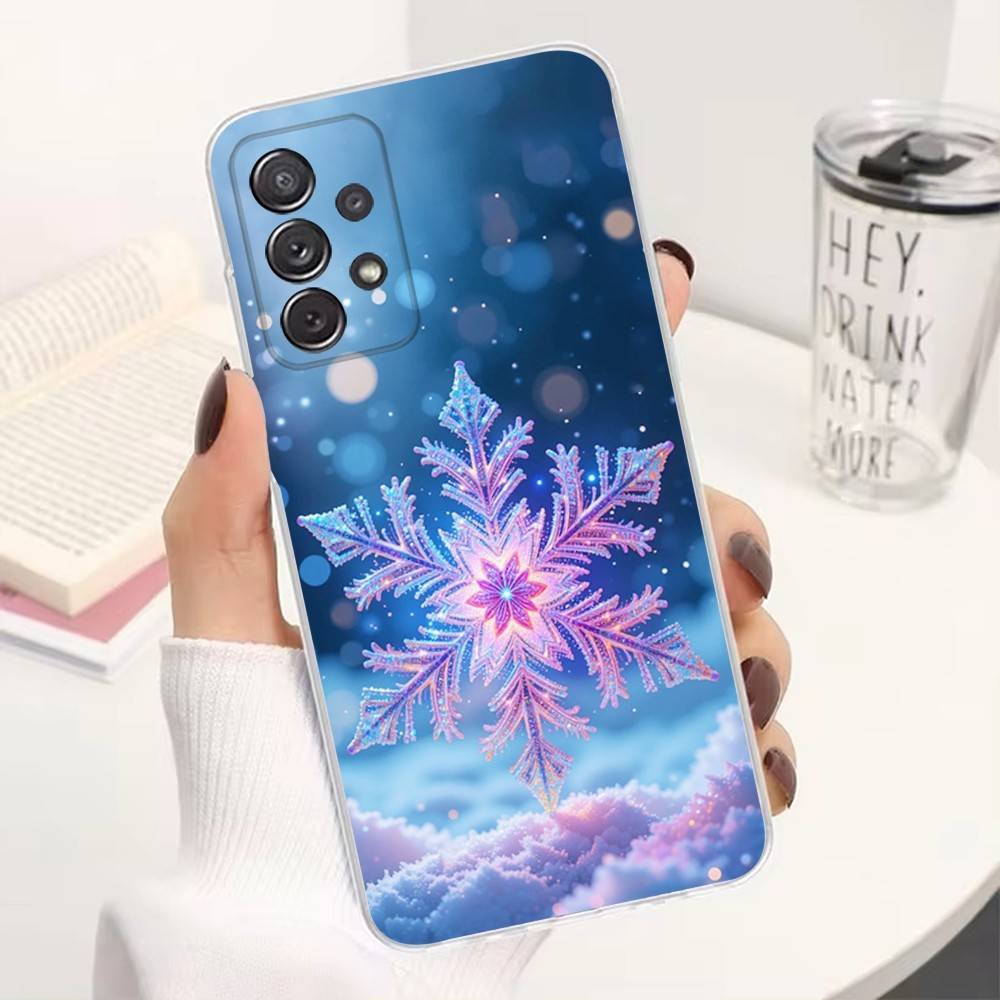 Art Christmas Snowflakes For Samsung A51,30,71,S9,Ultra,Lite,S23,22,21,PIus,10,20,FE,Transparent, Silicone Case