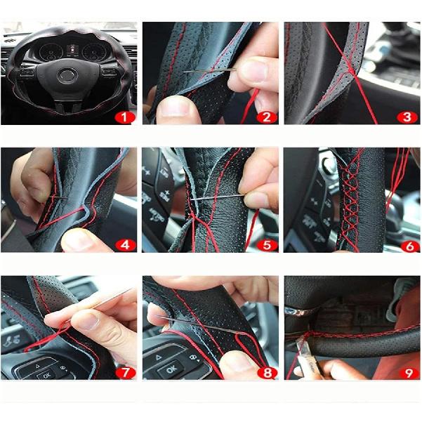 For 38Cm Car Steering Wheel Braid Cover Needle and Thread Artificial Leather Car Cover Kit DIY Texture Soft Car Accessories St