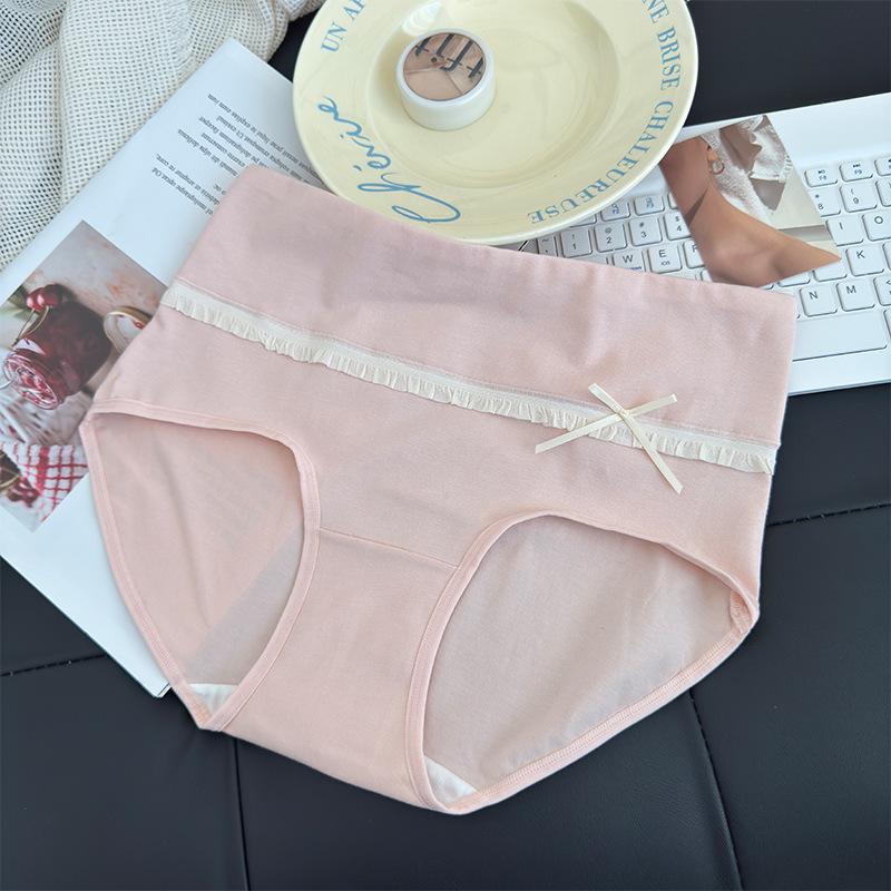 Female Spring and Autumn Sweet Bow 7A Antibacterial High Waist Pure Cotton Briefs