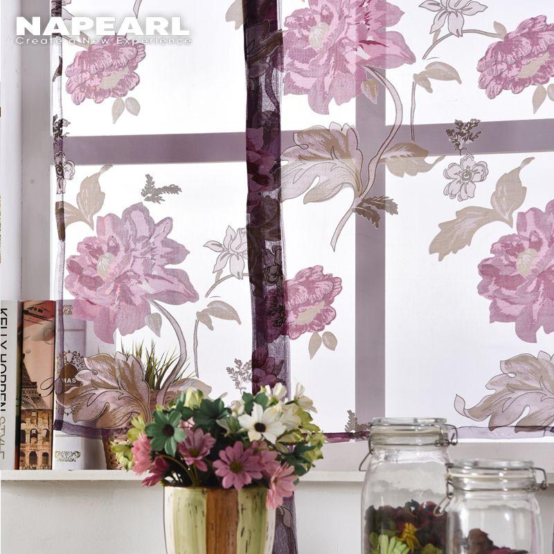 1PC NAPEARL Short Window Sheer Curtain Kitchen Fashion Decorative Curtains Floral Print Tulle For Home Decor