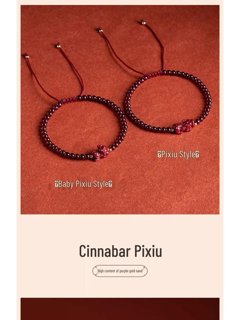 7A Natural Garnet Cinnabar Pi Xiu Women's Bracelet with Raw Ore Purple Gold Sand Elements