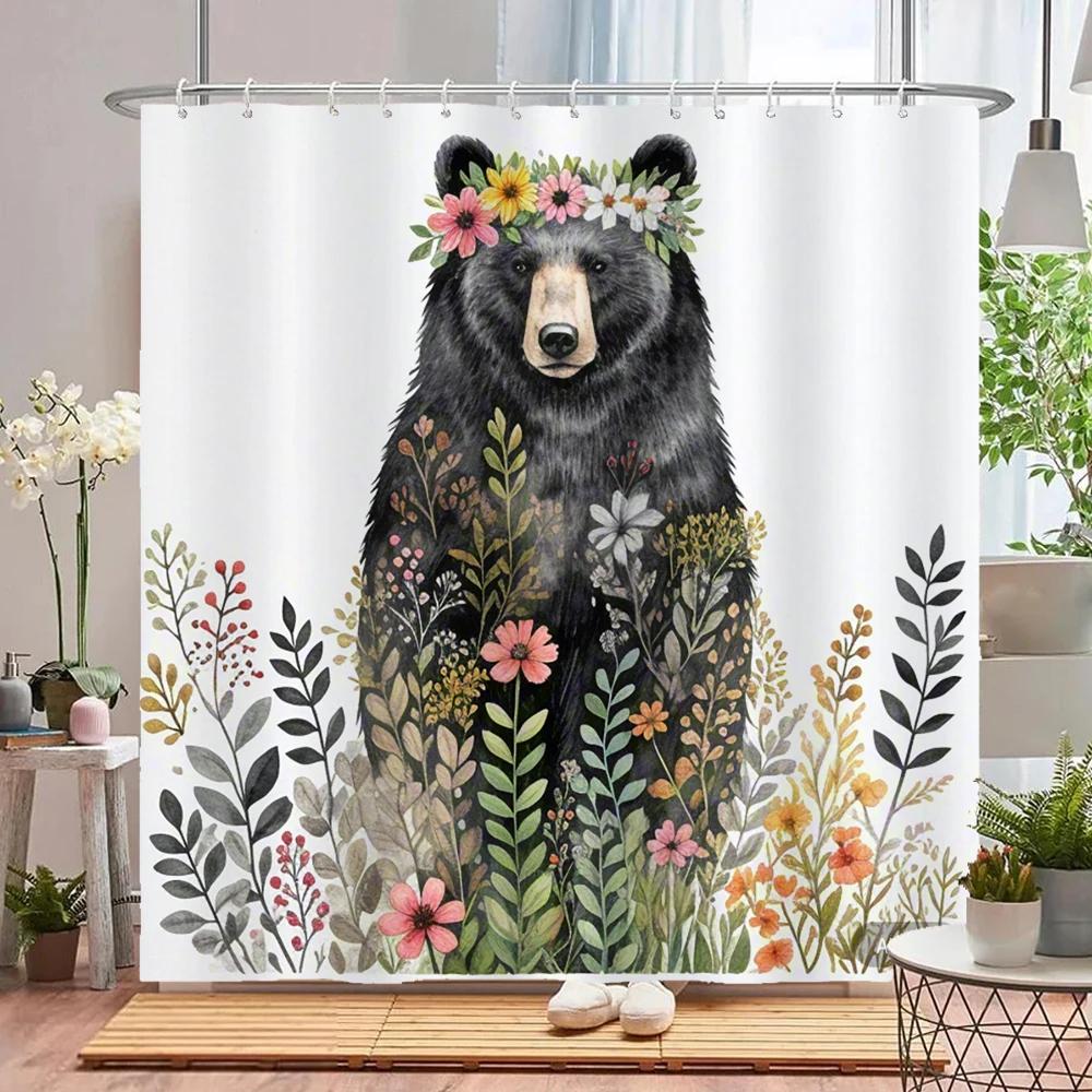 Lovely Floral & Animal Print Shower Curtain with Hooks, Water-Repellent Privacy Screen  Quick To Hang & Machine-Washable