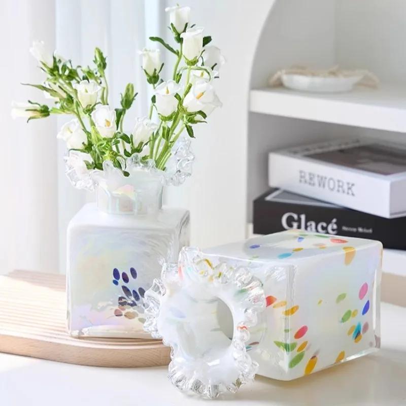 Creative Color Glazed Glass Hydroponic Vase Living Room Countertop Flower Arrangement Flower Container Crafts Dining Table Vase