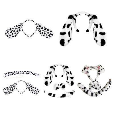 3 stuks Cartoon Pluche Gevlekte Hondenoor Vorm Hoofdband & Staart & Strik Kostuum Set voor Paasfeest Carnaval Grappige Kleding