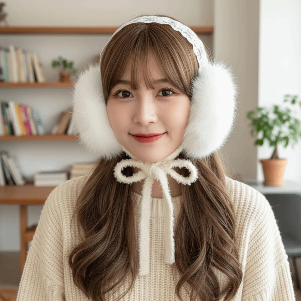 JK Headwear Lace Plush Earmuffs Ear Cap Warm Ear Muffs Comfortable Winter Earmuffs  Skiing