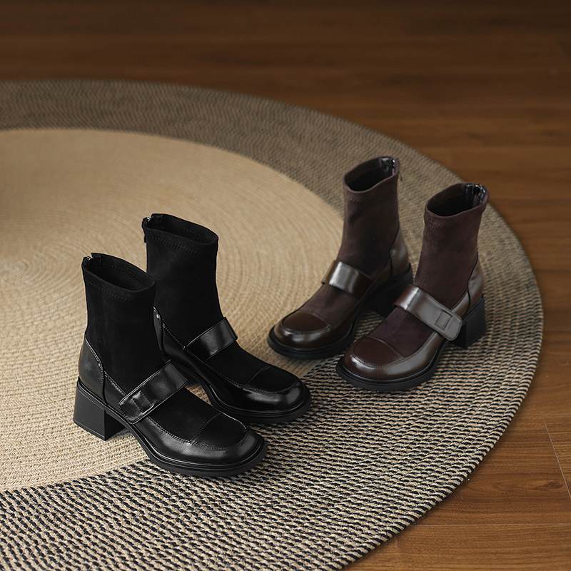 Krazing Pot Microfiber Winter Round Toe Modern Platform Size 33 Boots Size 43 Women Fashion Flock Elastic Ankle Boots