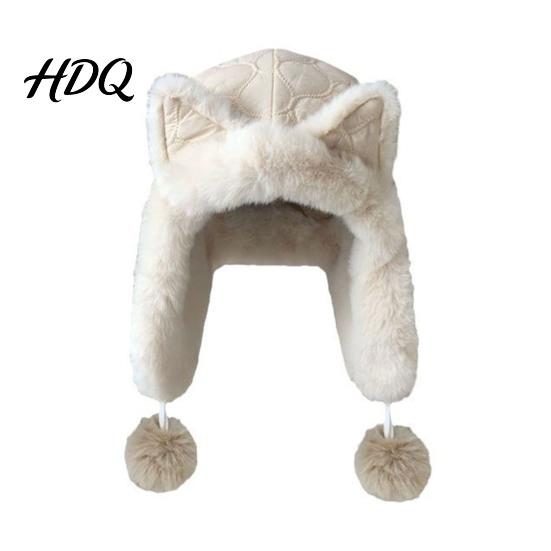 Outdoor Activity Thermal Cap Women Trapper Hat with Ear Flaps Cute Fox Ears Fleece Lined Winter Hat Warm Fuzzy Windproof for Cold Weather Walking