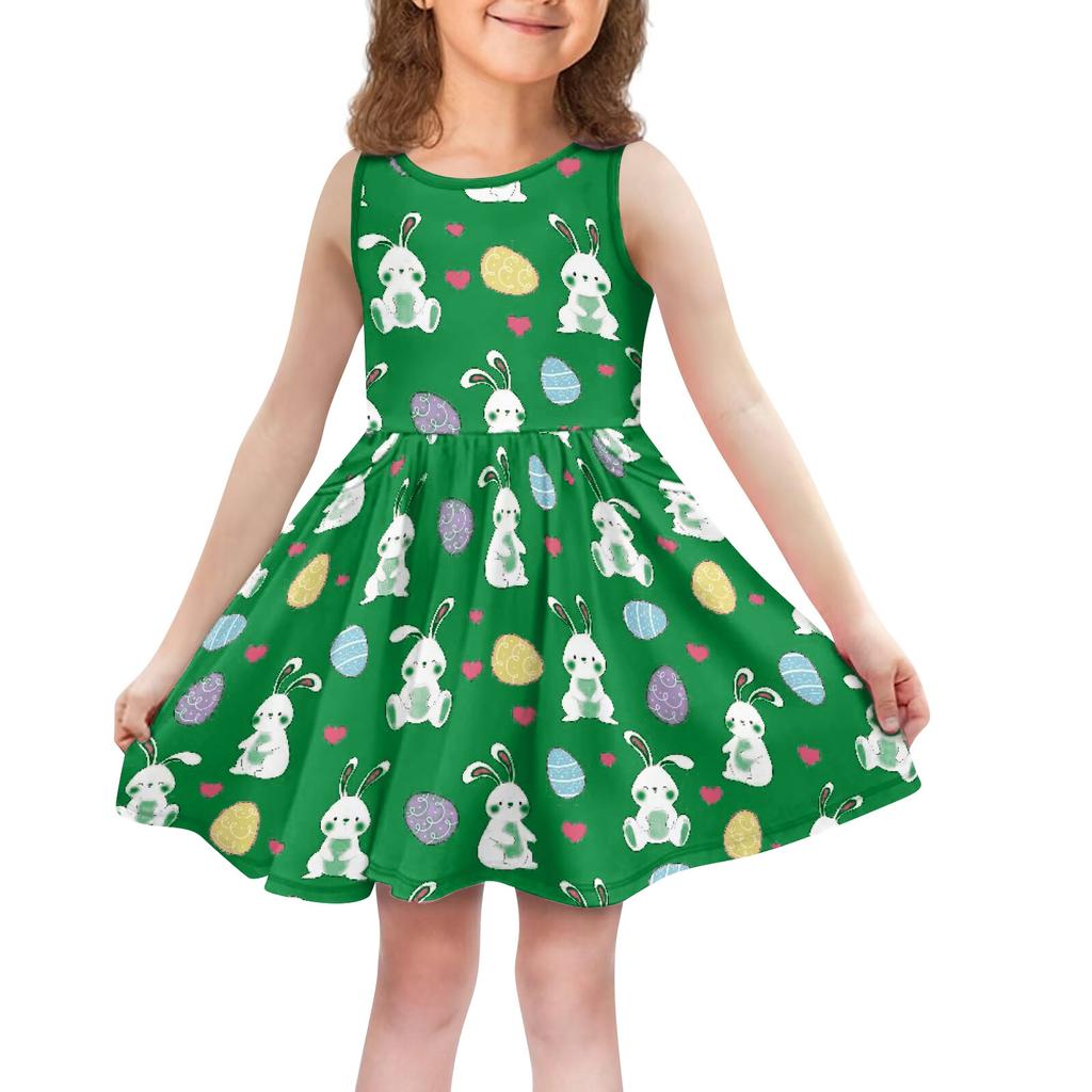 Children's Fashionable Comfortable Sleeveless Easter Print Casual Dress