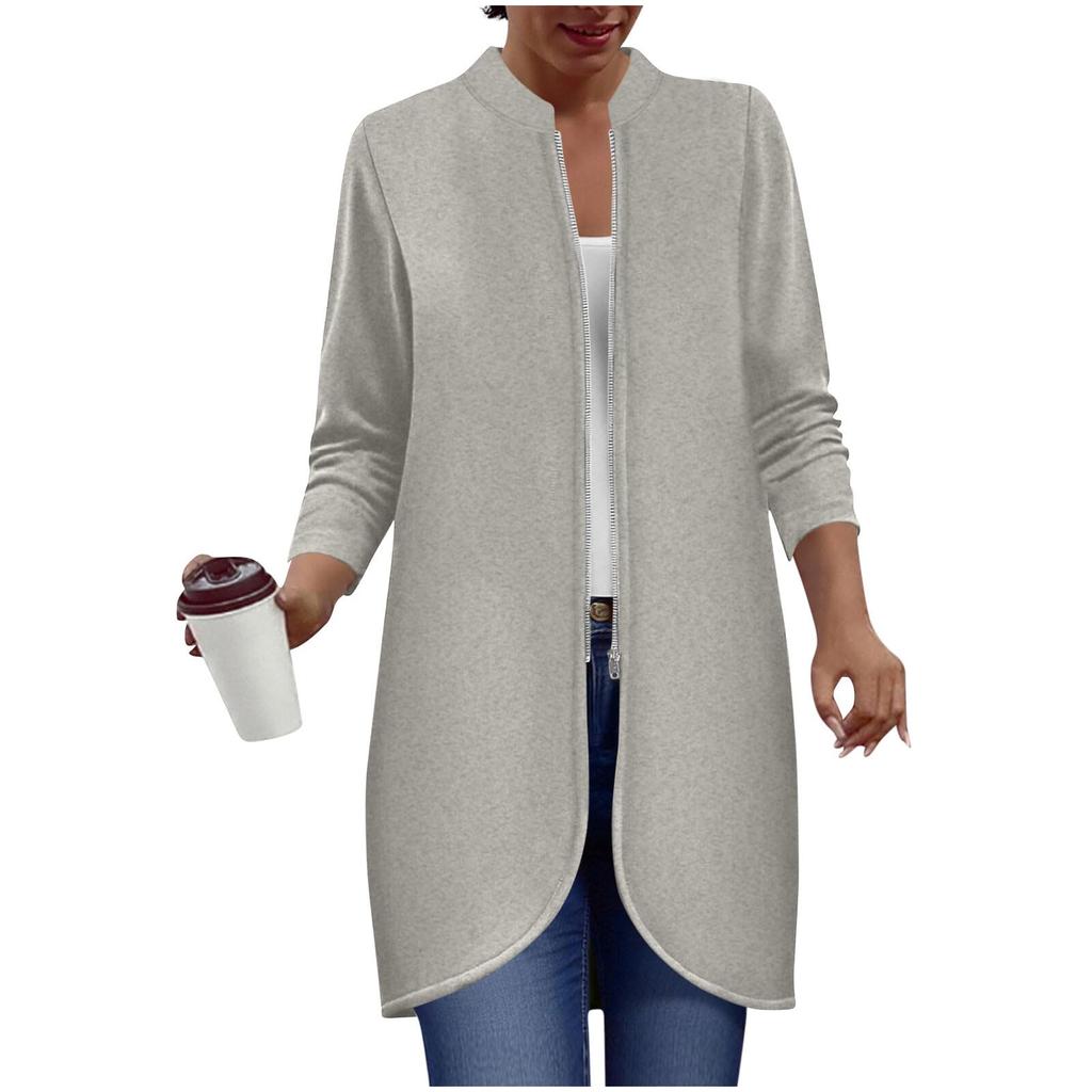 Women's Fashionable Zippered Long-Sleeved Loose-Fit Jacket