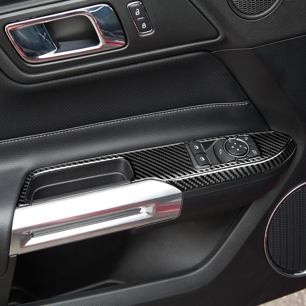 Adesivo de fibra de carbono para decoração de painel de interruptor de elevação de janela de carro, decalque, capa de acabamento para Ford Mustang GT 2015- Carro