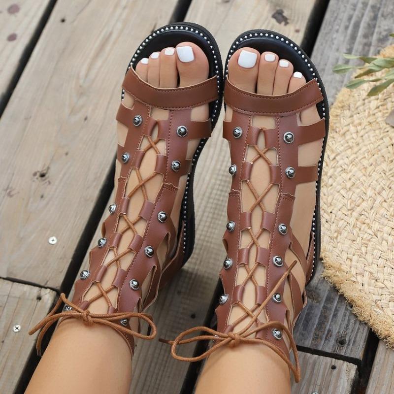 

Fashion 2025 New Hollow Casual Women s Sandals Open Toe Cross Strap Ladies Shoes Wedges Summer Large Size Roman Sandals 36 светло-коричневого