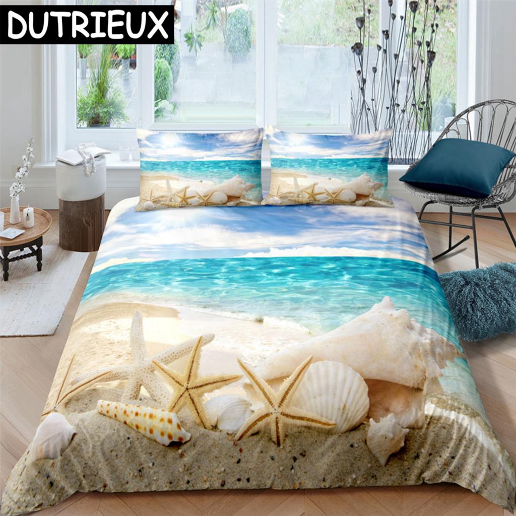 Seaside Beach 3D Duvet Cover Bedding Set Comforter Linen Pillowcases Quilt Cover Home Decor Single Double Twin King Queen