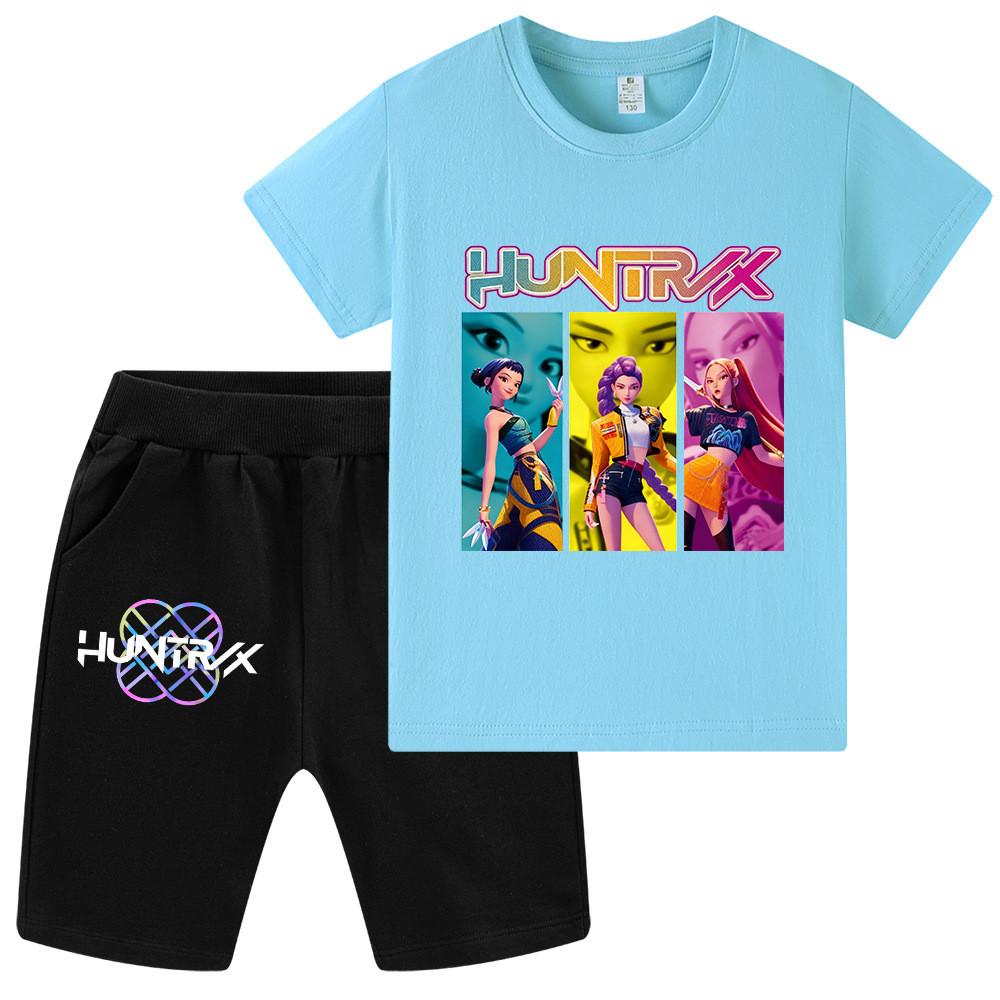 WA1236 Kids Boys Girls Kpop Rumi Zoey Mira Print Short Sleeves T-shirt Shorts Pants Sets