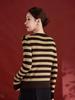 Color Block Striped V-Neck Slimming Knit Women's Cardigan, New Autumn Style, Merino Wool Silk Blend