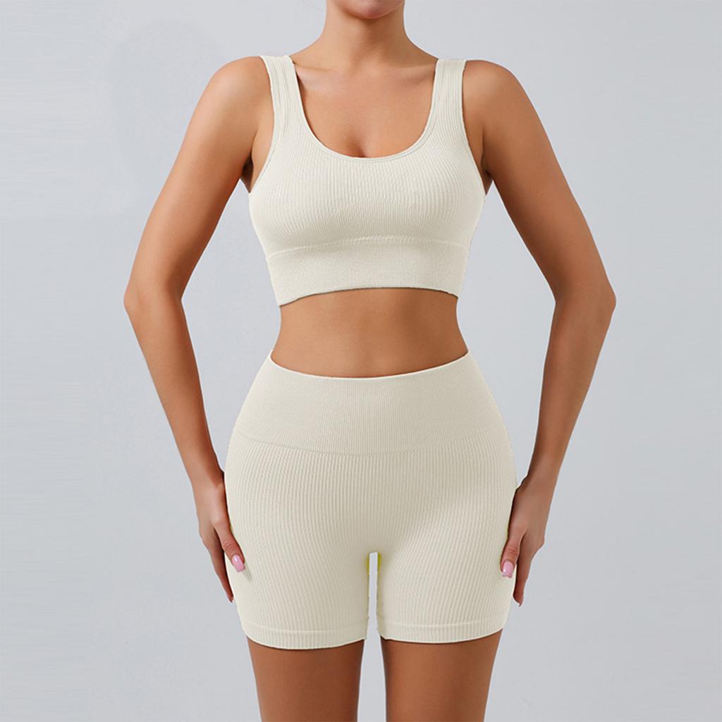 Completo da Allenamento Costine Senza Cuciture per Donna Due Pezzi Top Corto Sportivo e Pantaloncini a Vita Alta Abbigliamento Sportivo Outfit Yoga