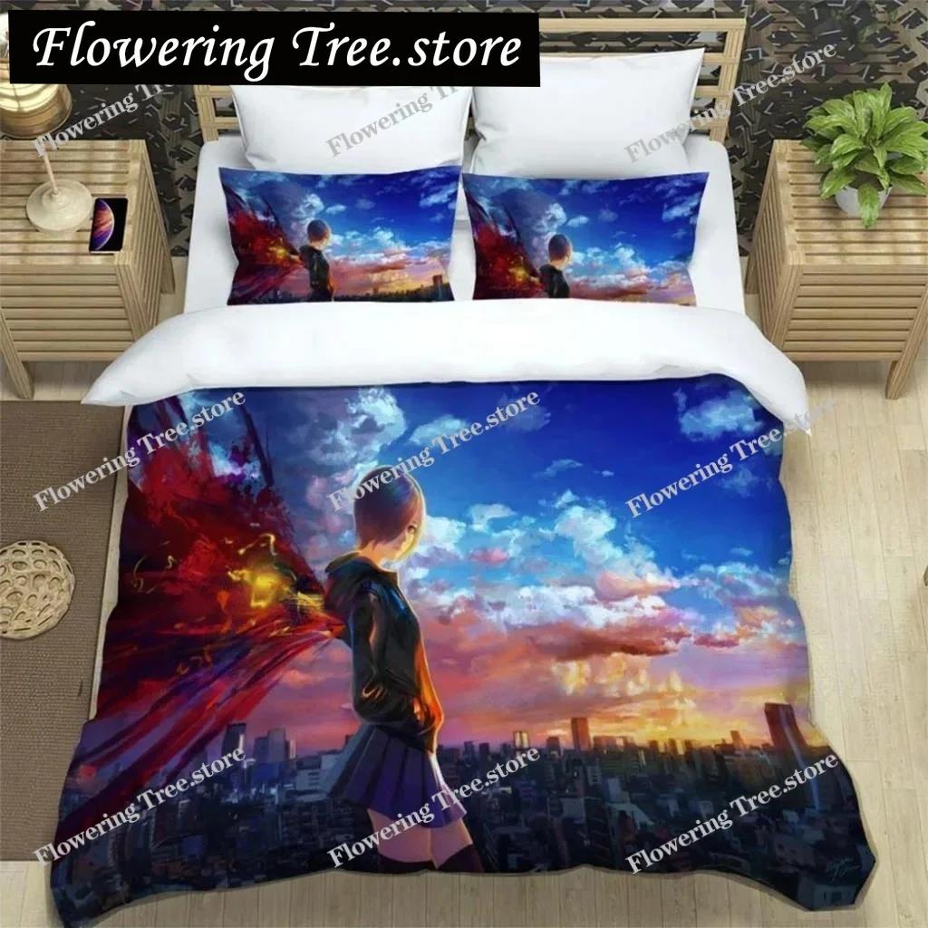 Set Biancheria da Letto in Poliestere con Stampa Digitale Anime di Moda Giapponese per Ragazzi e Ragazze, Set Biancheria da Letto per Giovani, Regalo per Coppie