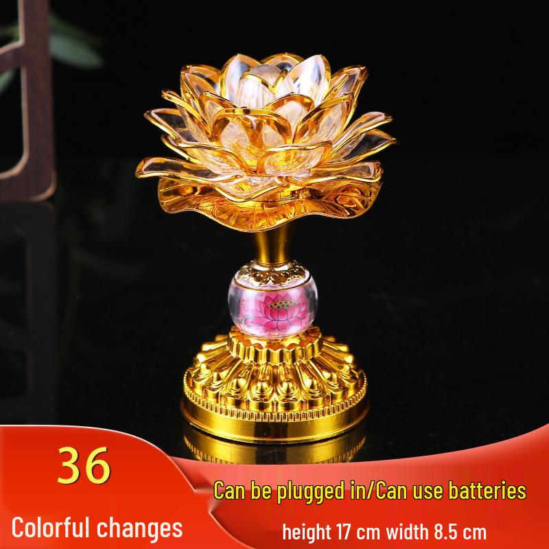 Seven-Color LED Guanyin Lotus Buddha Offering Lamp