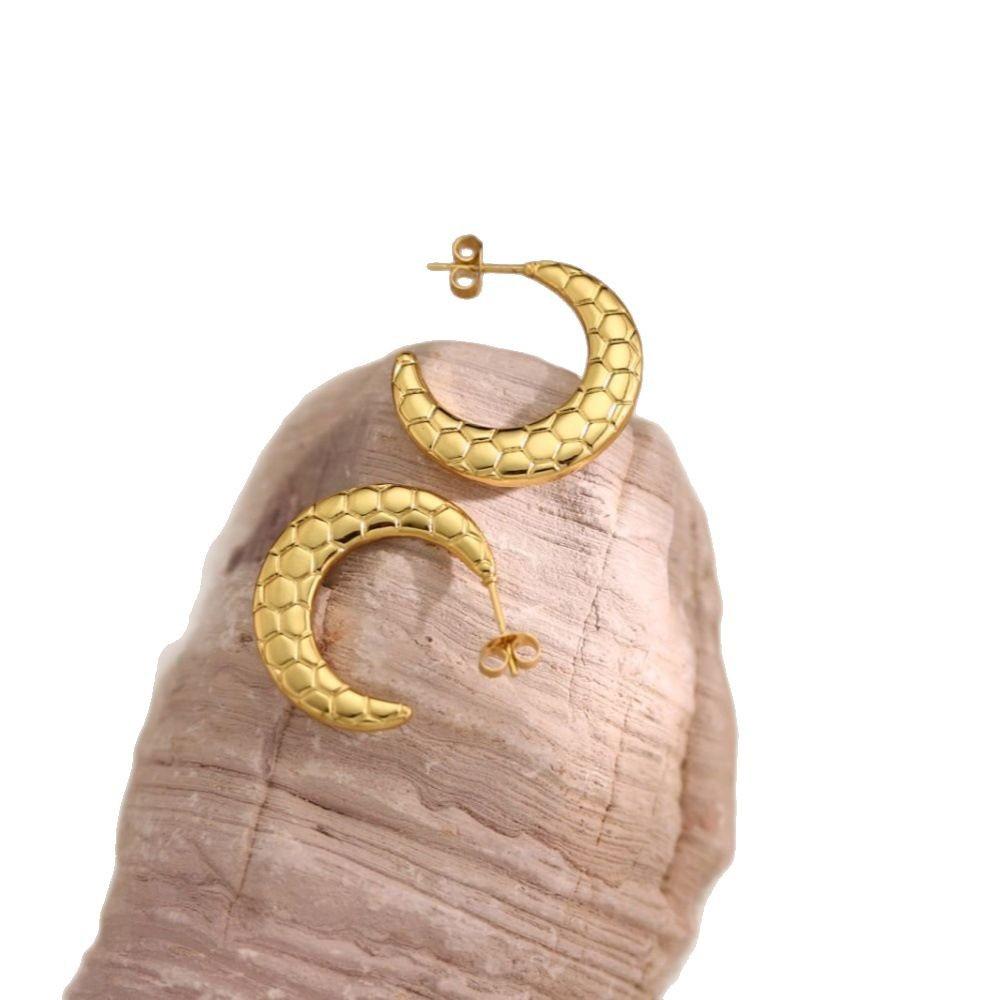 Geometric Irregular Hammered Stainless Steel Stud Earrings for Women Fashion Jewelry