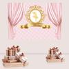 CSFOTO Polyester 6x3.6ft Happy Birthday Ballerina Banner Pink Curtain Photography Backdrop Princess Girl Golden Elegant Ballet Dancer Celebrate Party