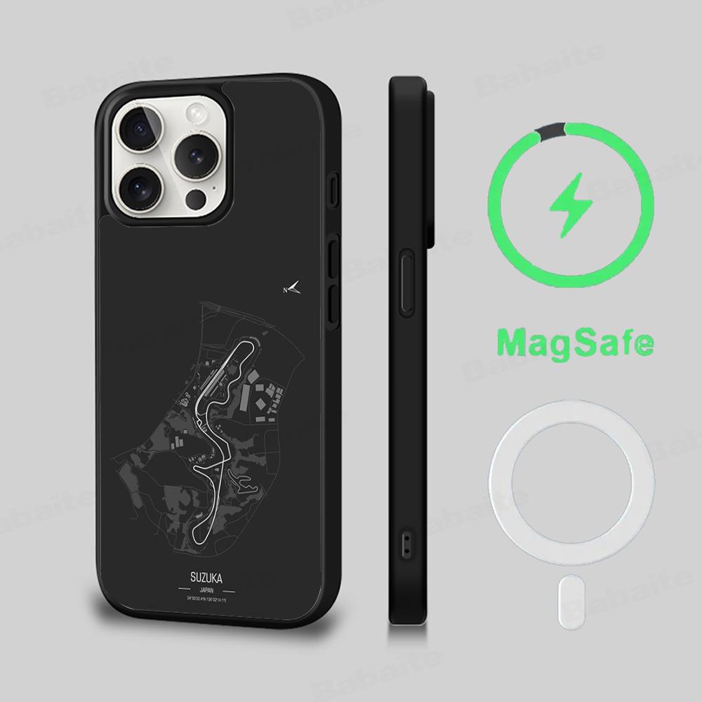 F1 Race Track Prints Phone Case Magnetic Case For IPhone 16 14 13 12 11 15 Pro Max Plus For Magsafe Wireless Charge Cover