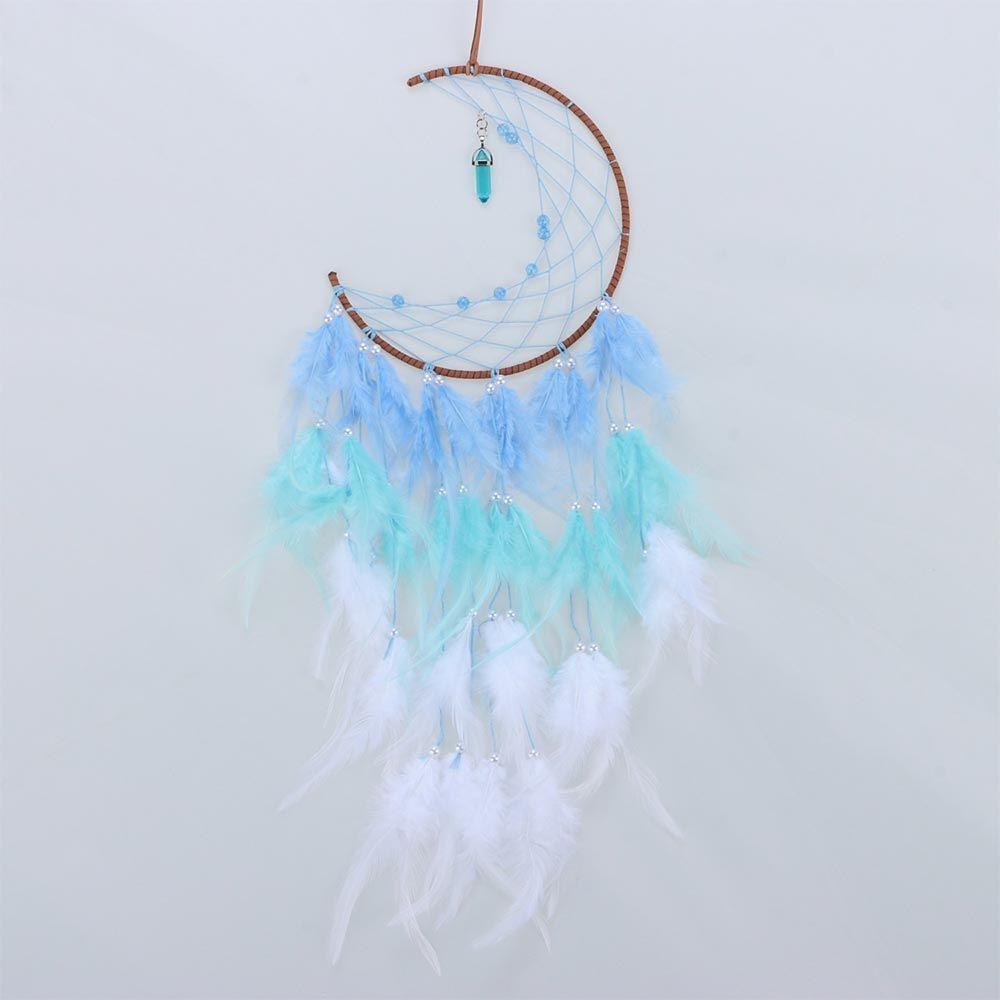 Beautiful Half moon shape Home Decoration Dream Catcher feather blue Feather Wind Chime Pendant Dream Catching Net Pendant Room