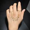 Geometric Round Square Oval Bezel CZ Chain Tassel Chain Double Finger Ring Gold Plated Fashion Women Finger Jewelry