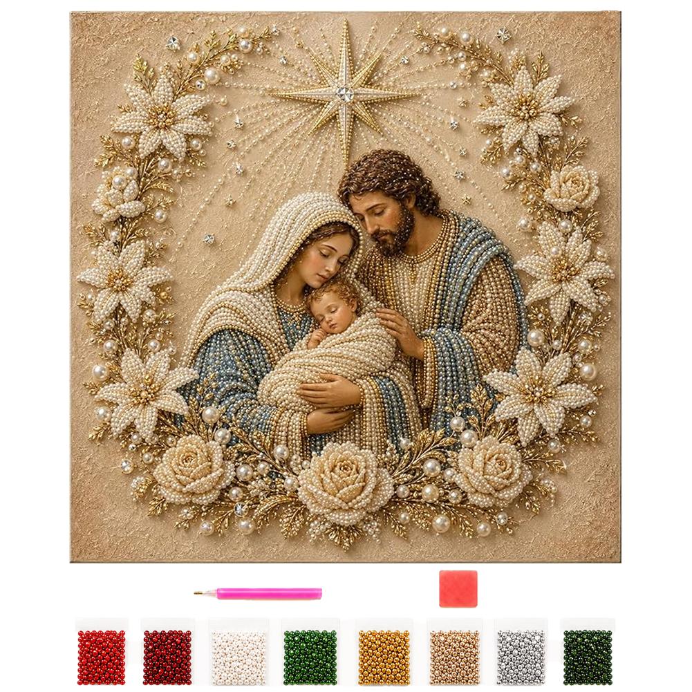 DIY Jesus Pearl Art Painting Kit Holy Family Religious Figure Beaded Craft Set Handmade Christian Pearl Art Kit For Home Decor