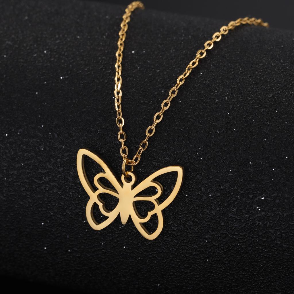 Collar de acero inoxidable para mujer y hombre, gargantilla con colgante de mariposa hueca, regalo de joyería de compromiso