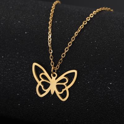 Stainless Steel Necklace for Women Man Hollow Butterfly Choker Pendant Necklace Gift Engagement Jewelry