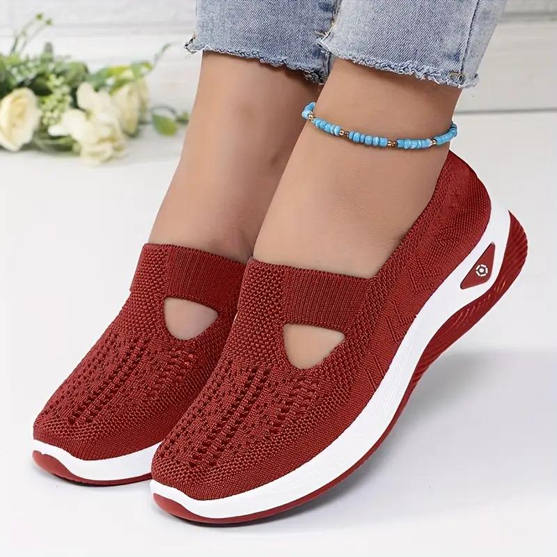 Women'S Shoes 2025 New Style, Breathable Knitted Shoes for Women, Trendy Lace-Up Sports Shoes for Cross-Border Trade