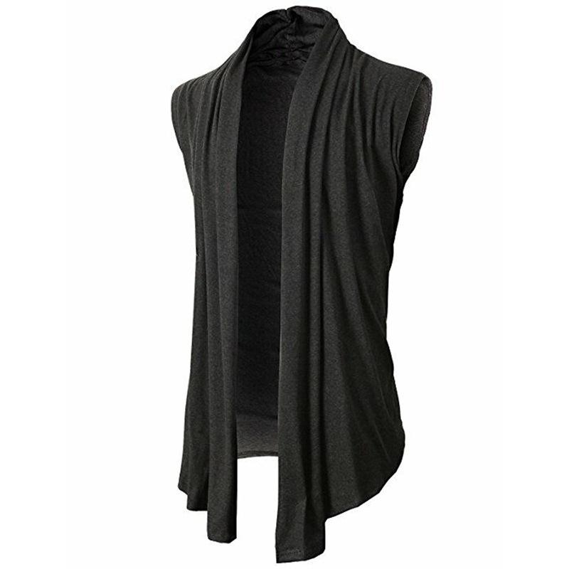 

Spring And Autumn New Solid Color Personalized Solid Color Men S Sleeveless Knitted Cardigan L темно-серого