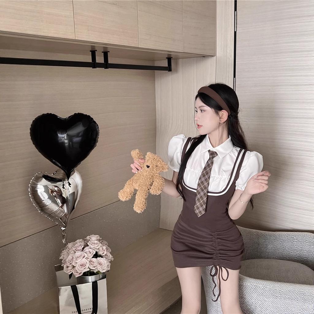 Summer New Niche Design Sense Pure Desire Style Spice Girl Hip Skirt Women's College Style Color Matching and Thin POLO Dress