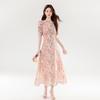 ML305 Women's French V-Neck Elegant Waist-Cinching Floral Dress - Slim Fit, Summer 2026 New Arrival
