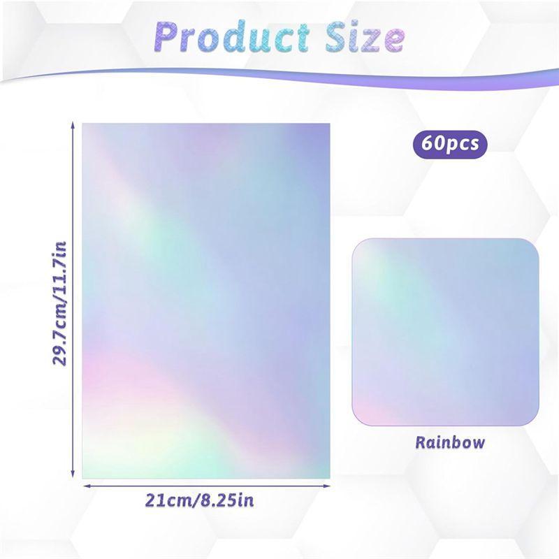 M-Modern-60 Sheets Holographic Laminate Sheets Clear Gitter Holographic Sticker Paper Vinyl Laminate Film 11.7 X 8.3 Inch A4 Siz