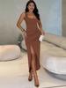 2025 Slim-Fit Spaghetti Strap Bodycon Dress with Slit & Backless Design