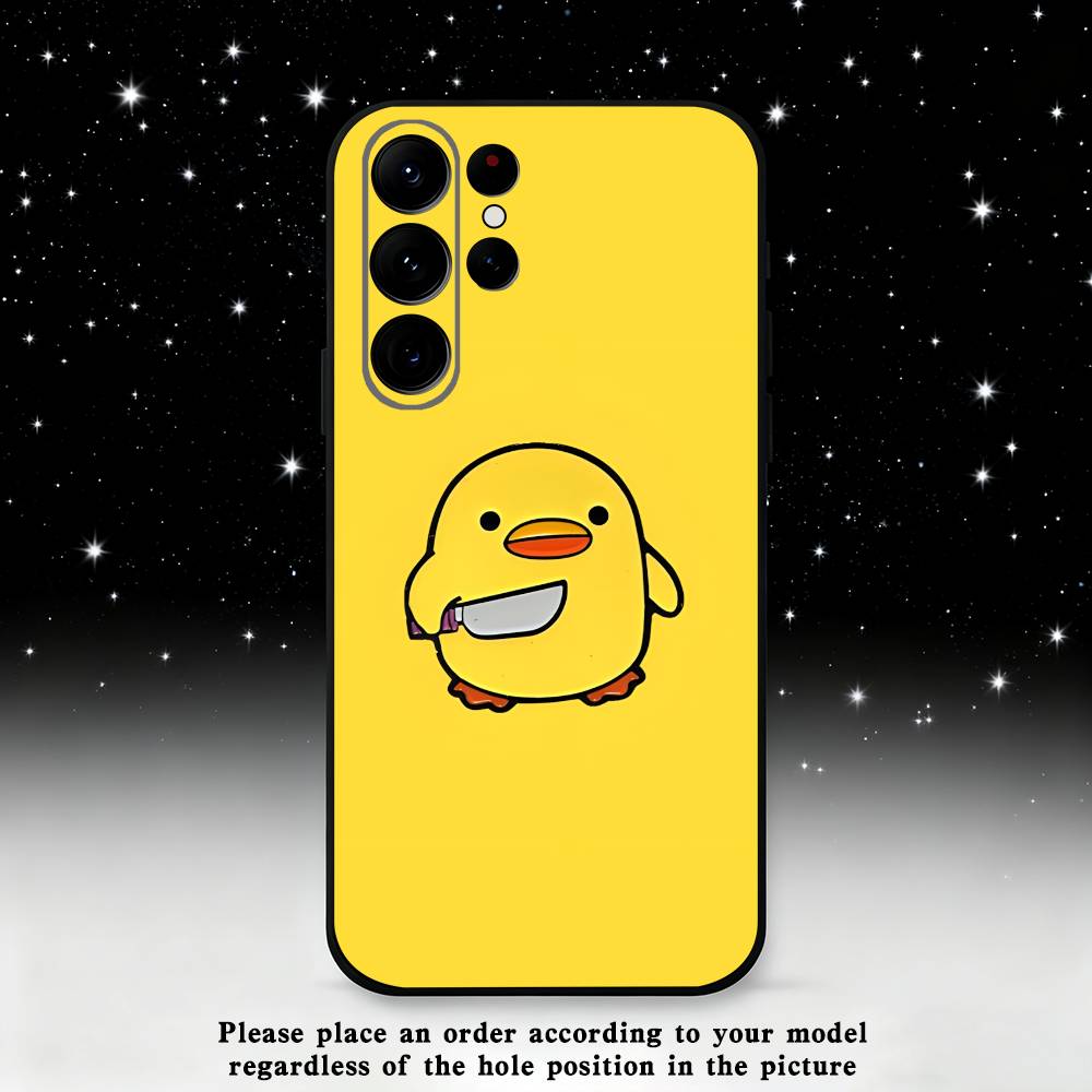 Cute Little Yellow Duck Phone Case For Samsung S25,S24,S23,S22,S21,S20,S10,Ultra,Plus,Lite,FE,Soft Silicone Black Cover