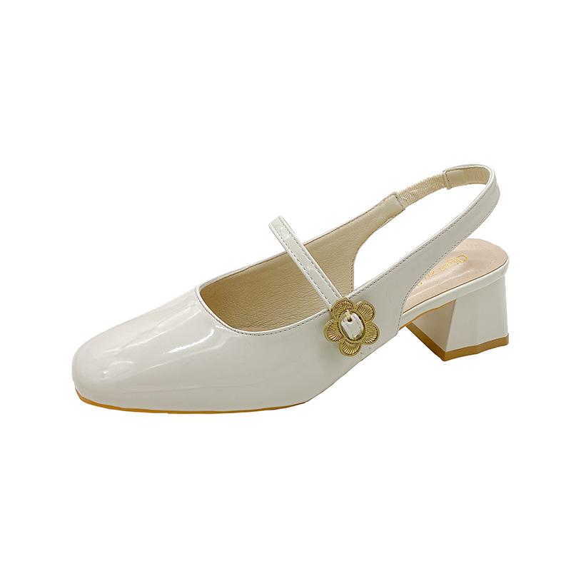 Fashion Fashionable Baotou square heel sandals summer new square head shallow mouth metal buckle anti-slip wear-resistant heel shoes