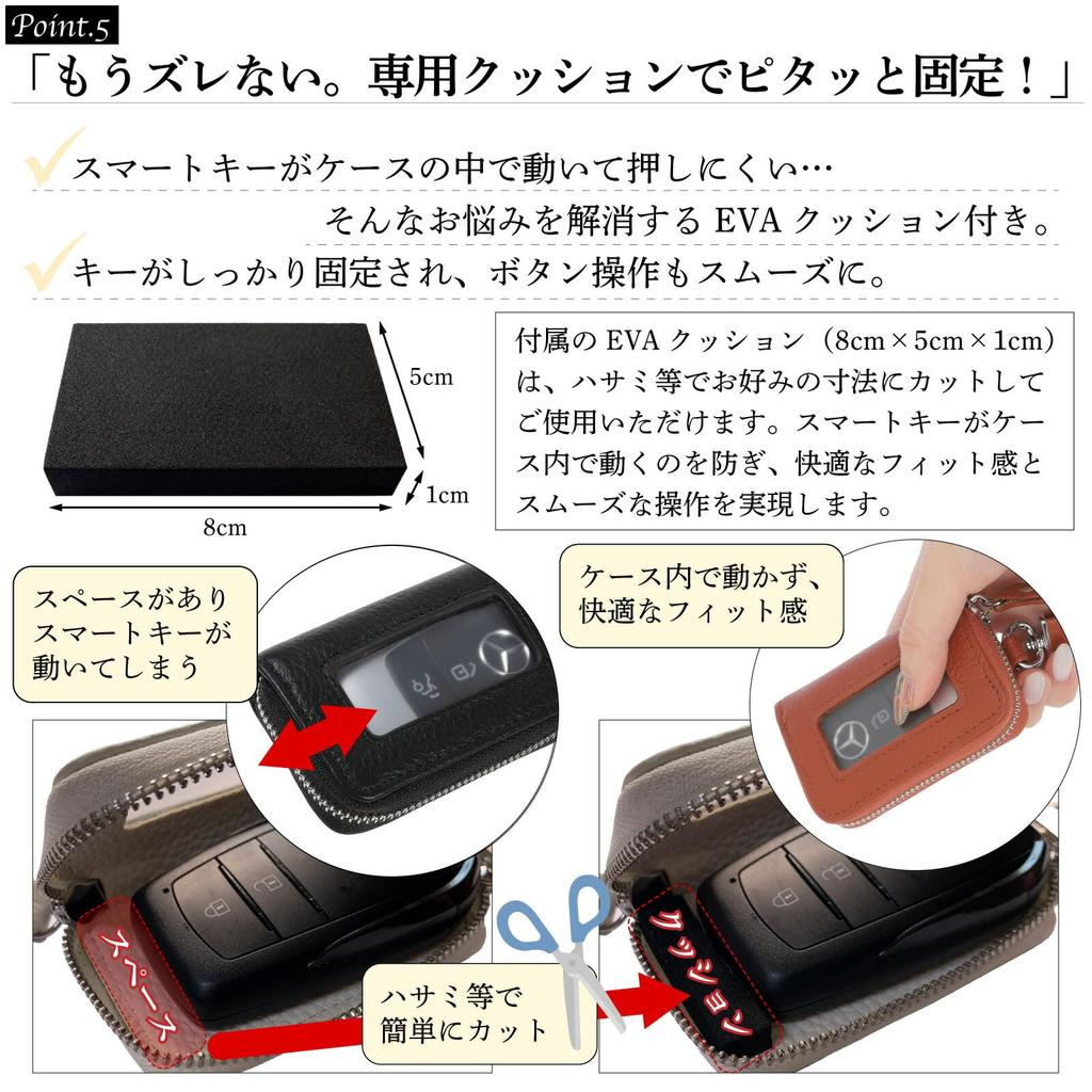 Negues Smart Key Case with Window and Compatible with Smart Red Anti-Slip Cushion, Keys, Leather,